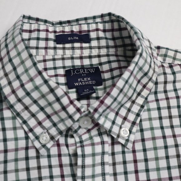 J. Crew Mens Long Sleeve Shirt Flex Washed  Green/White Plaid Size M - Picture 5 of 13